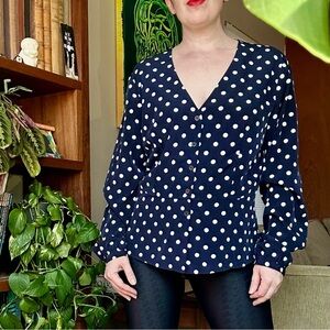 Neiman Marcus Navy Polka Dot Women's Top